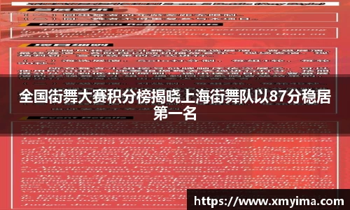 全国街舞大赛积分榜揭晓上海街舞队以87分稳居第一名